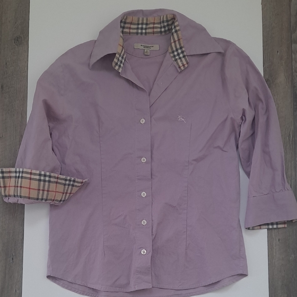 Burberry London Size S Purple Women's Shirt with Plaid Accents - Picture 3 of 14